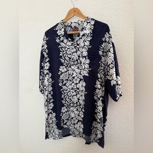 Pineapple Connection Hawaiian Navy Blue Floral‎ Men's Shirt Size XL